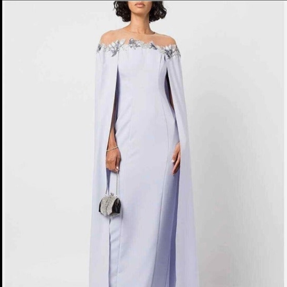 Marchesa Illusion Cape Effect Crepe Gown